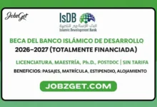 Beca del Banco Islámico de Desarrollo (IsDB) 2026–2027